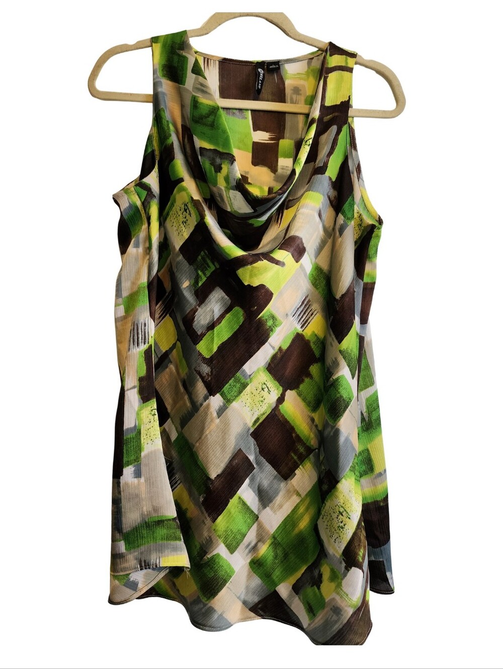 Green Multi Drape Neck Blouse, Sz L